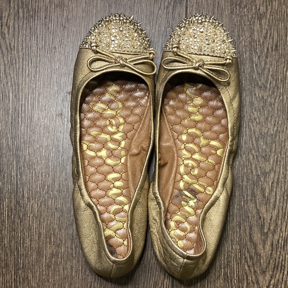 Sam Edelman Beatrix Gold Spiked Studded Ballet Flats With Bows Size 7½M - Picture 3 of 12